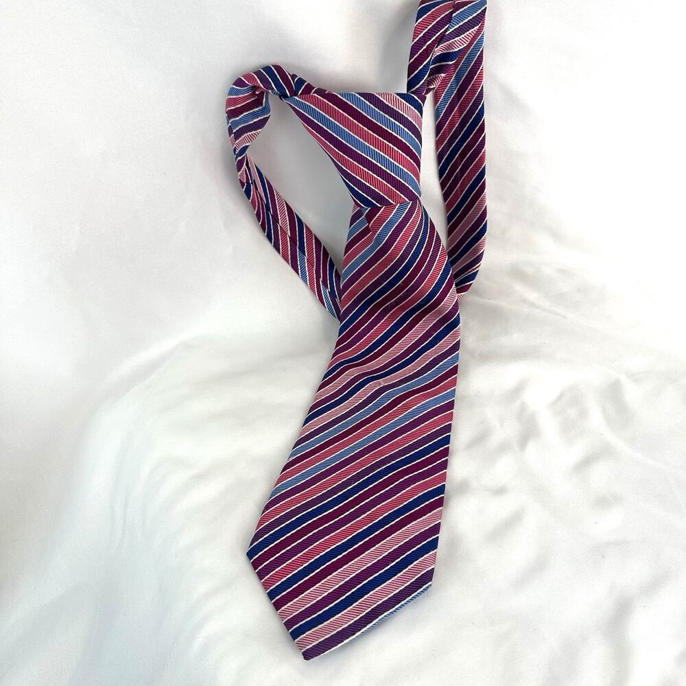 Charles Tyrwhitt London Men’s 100% Silk Striped Tie Pink Blue Purple England